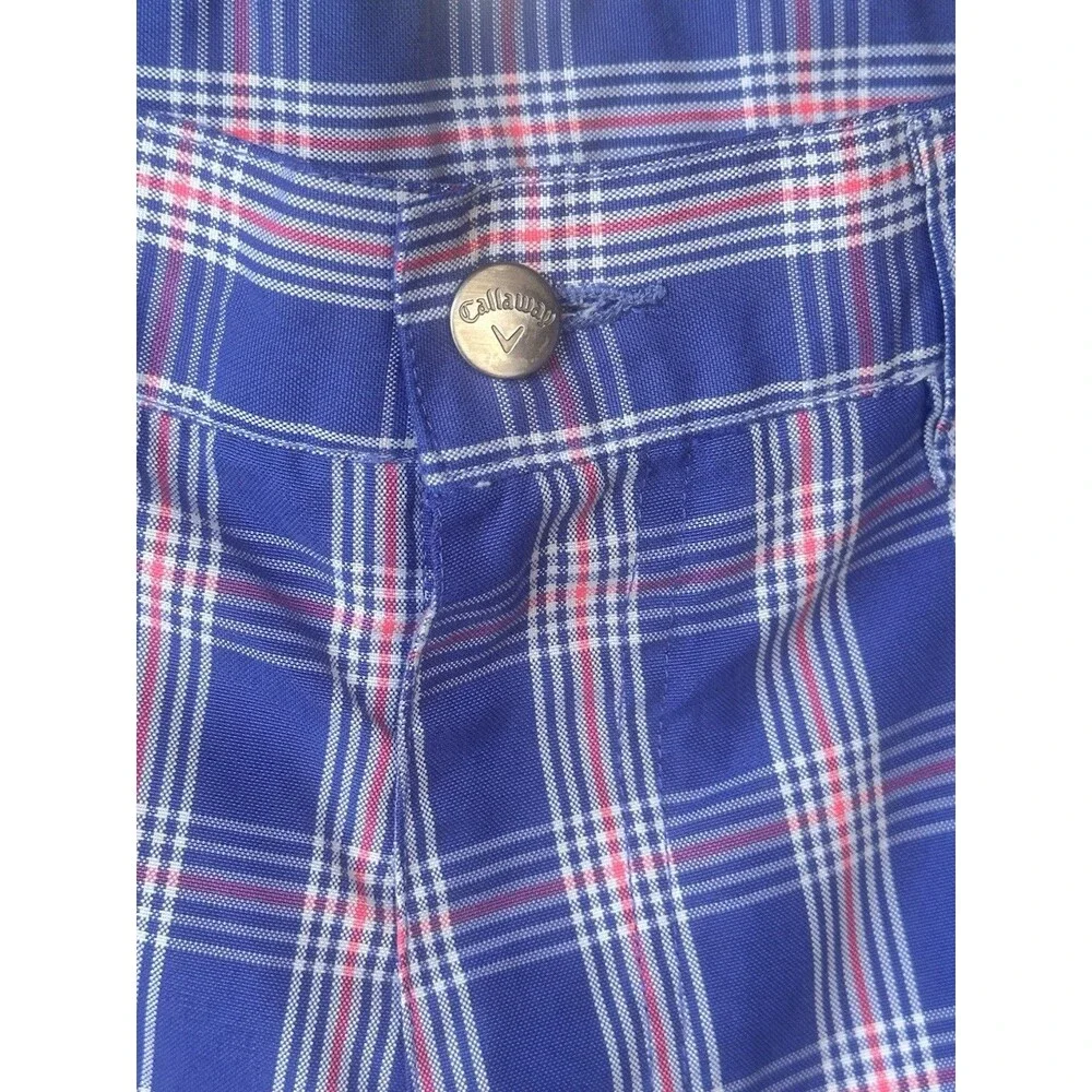 Callaway Golf Men’s Blue Plaid Flat Front Shorts 30 Pockets Belt Loops Logo